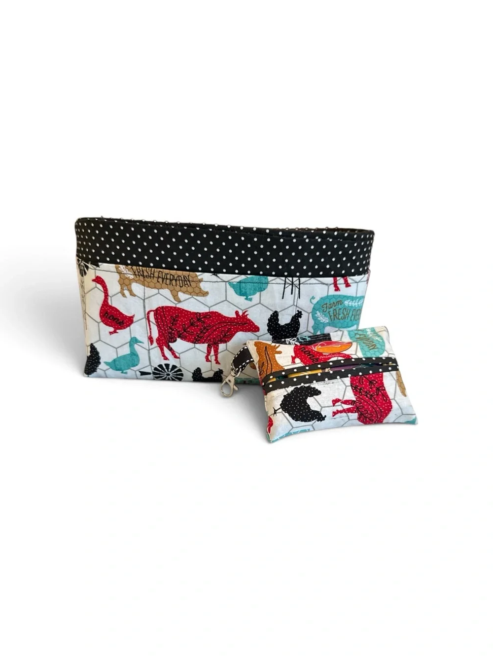 Handmade Farm Animal Print Purse organizer with 12 pockets with a tissue holder